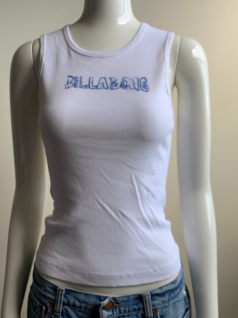 Billabong surf white & blue logo cotton ribbed tank top